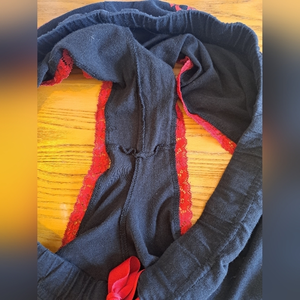 EUC Vintage 90s Harley Davidson Black Cotton Blend & Red Lace Booty Short SZ XL - Picture 3 of 6